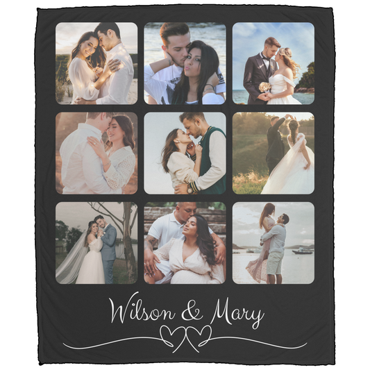Custom Photo Collage Blanket for Couple, Personalized with Photo, Picture Blanket with Text