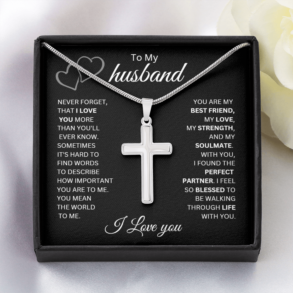 To My Husband, I Love You More Than You'll Ever Know | Artisan Cross Necklace