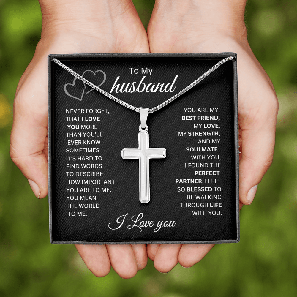 To My Husband, I Love You More Than You'll Ever Know | Artisan Cross Necklace