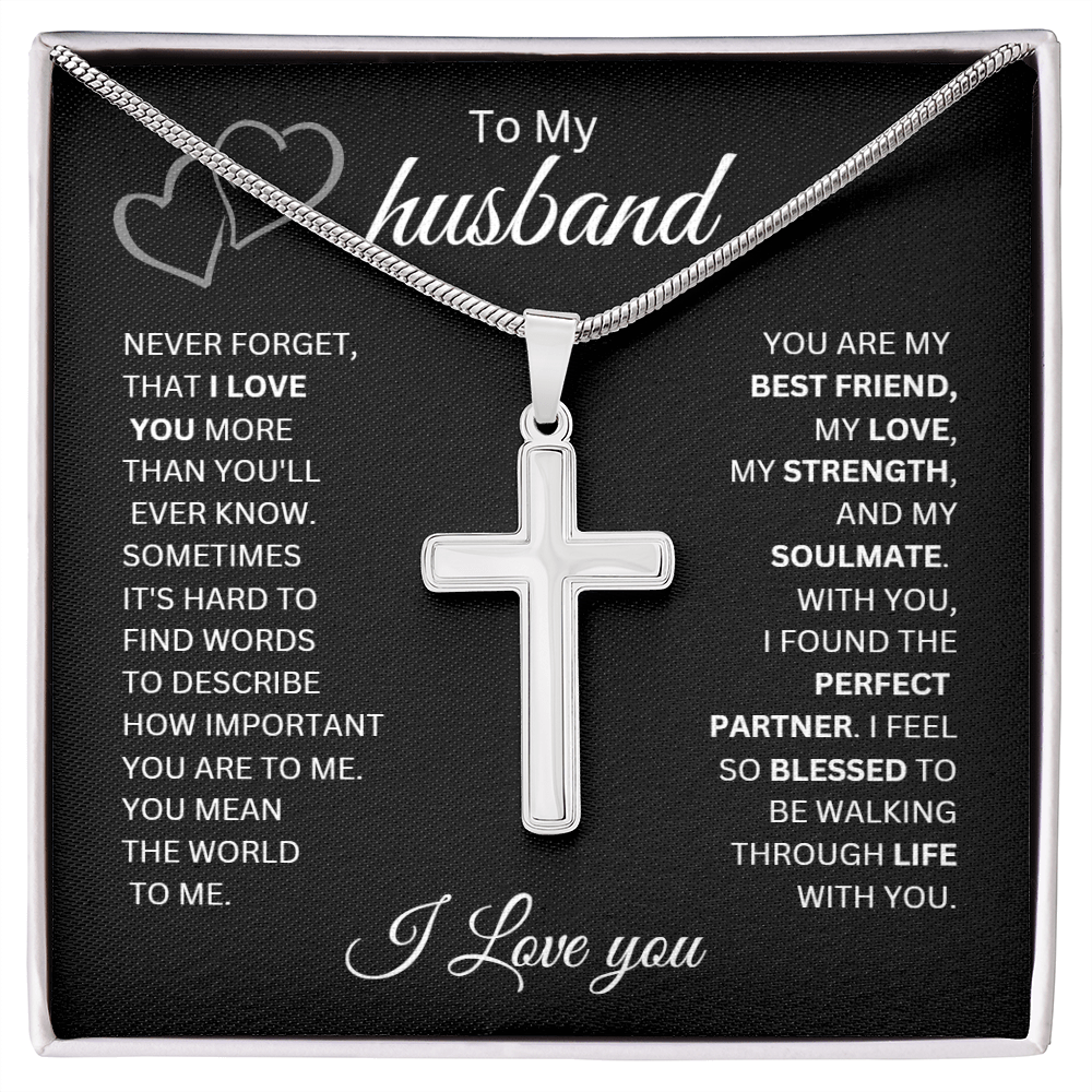 To My Husband, I Love You More Than You'll Ever Know | Artisan Cross Necklace