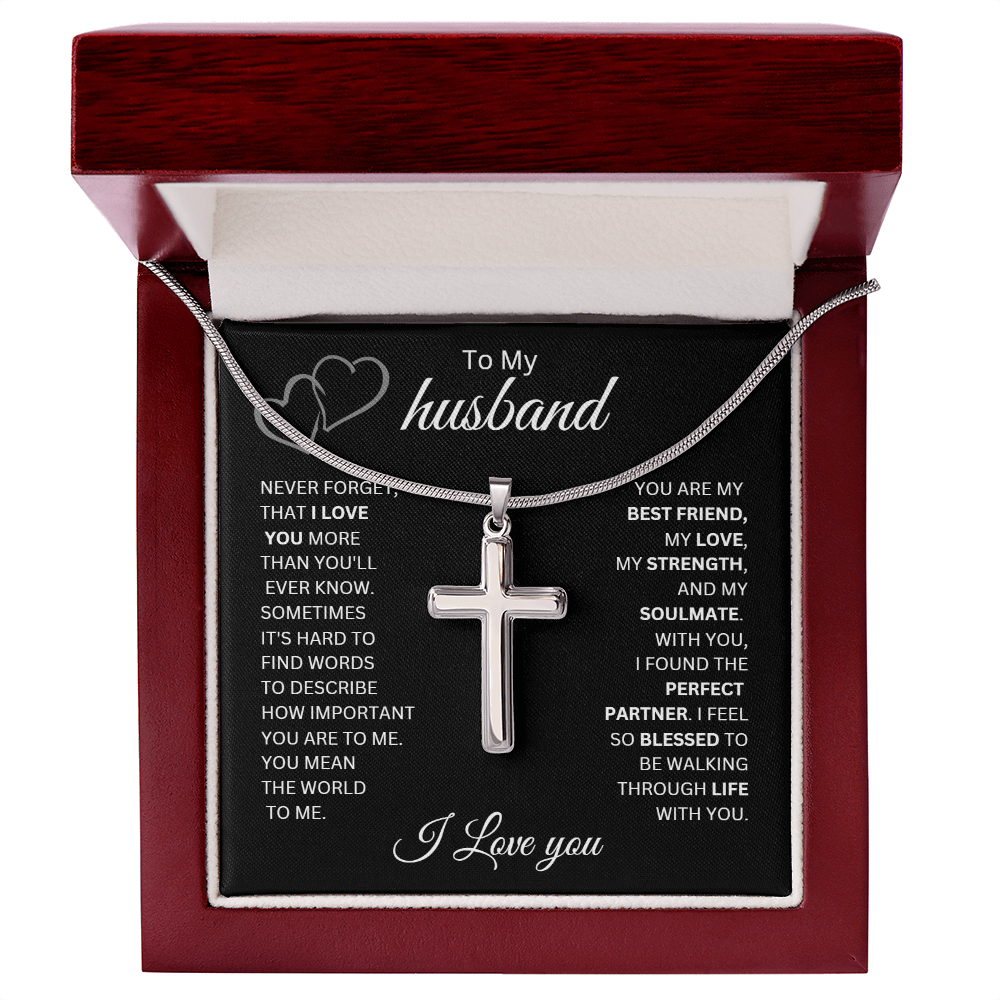 To My Husband, I Love You More Than You'll Ever Know | Artisan Cross Necklace