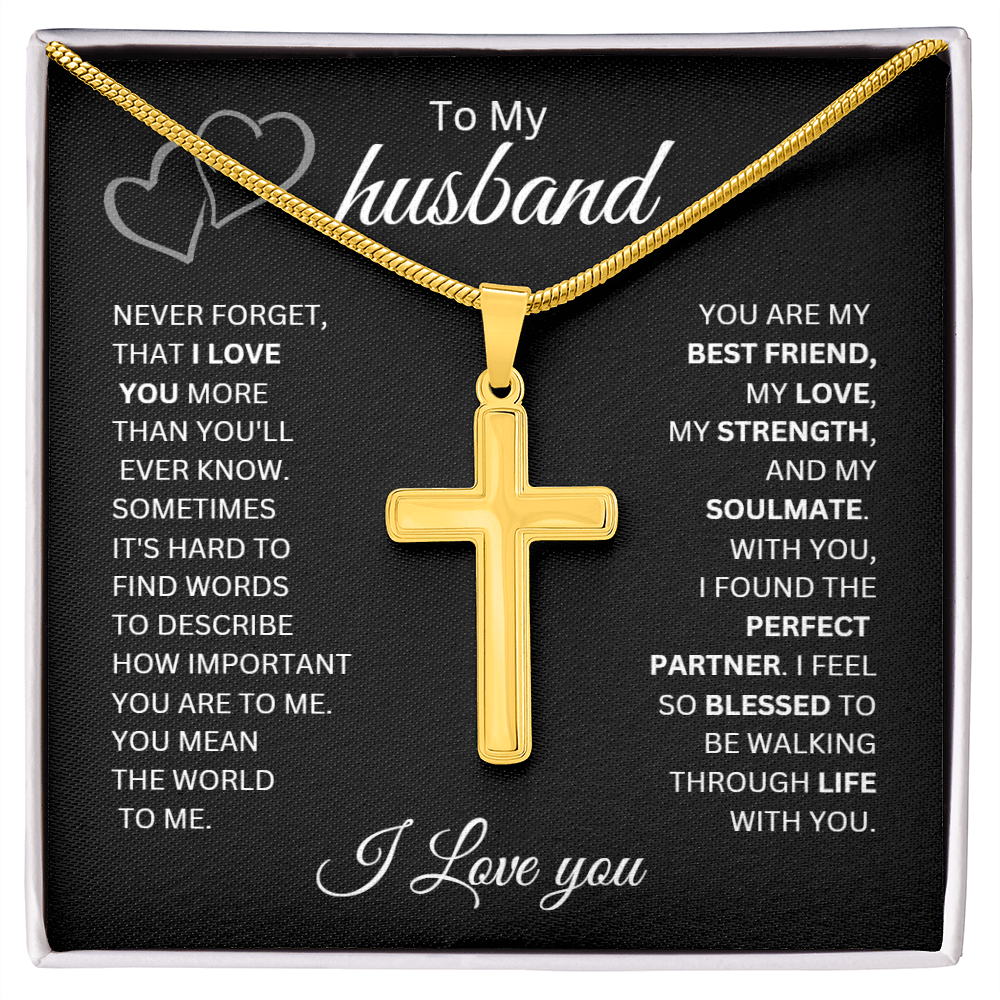 To My Husband, I Love You More Than You'll Ever Know | Artisan Cross Necklace